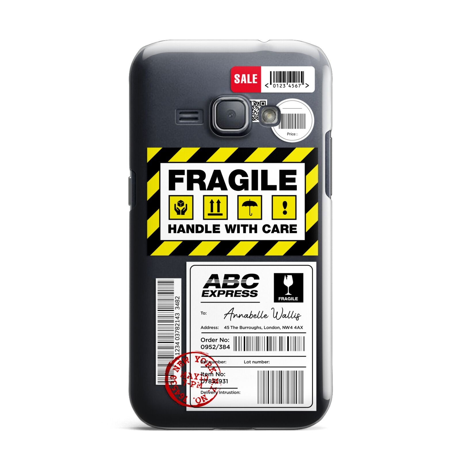 Fragile Courier Labels with Name Samsung Galaxy J1 2016 Case