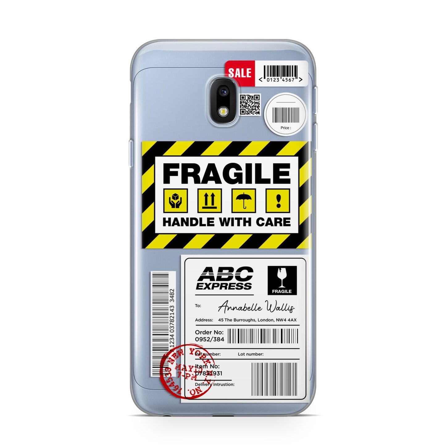 Fragile Courier Labels with Name Samsung Galaxy J3 2017 Case