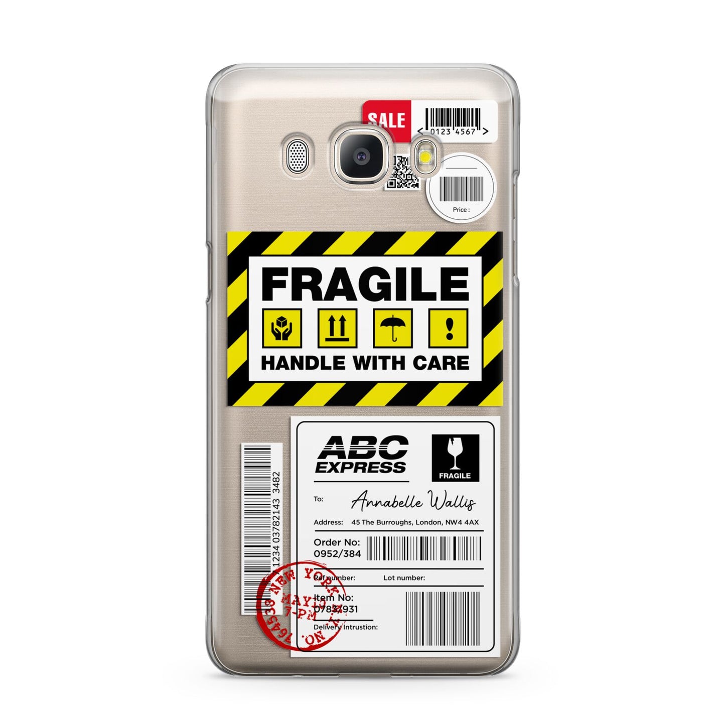 Fragile Courier Labels with Name Samsung Galaxy J5 2016 Case