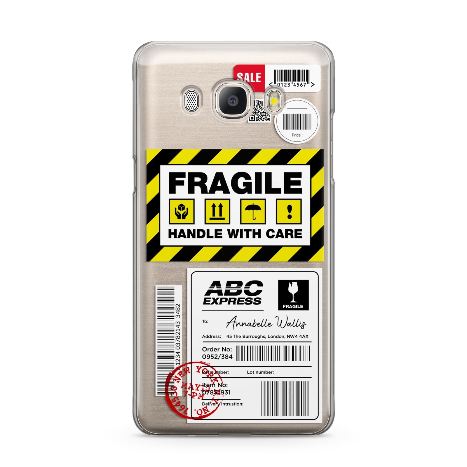 Fragile Courier Labels with Name Samsung Galaxy J5 2016 Case