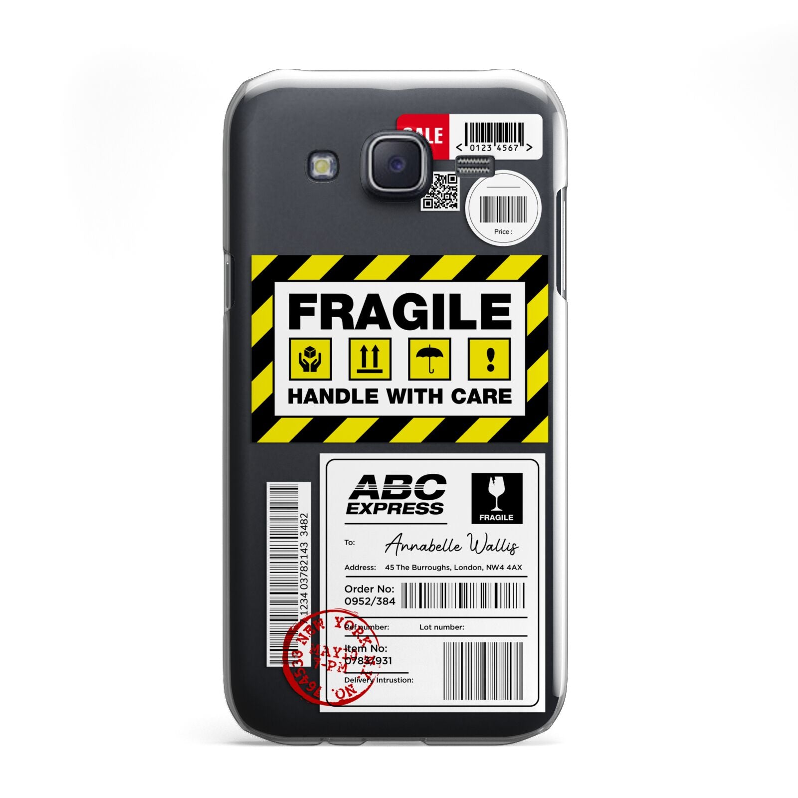 Fragile Courier Labels with Name Samsung Galaxy J5 Case