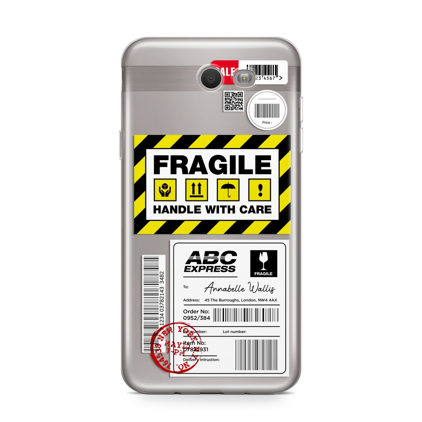 Fragile Courier Labels with Name Samsung Galaxy J7 2017 Case