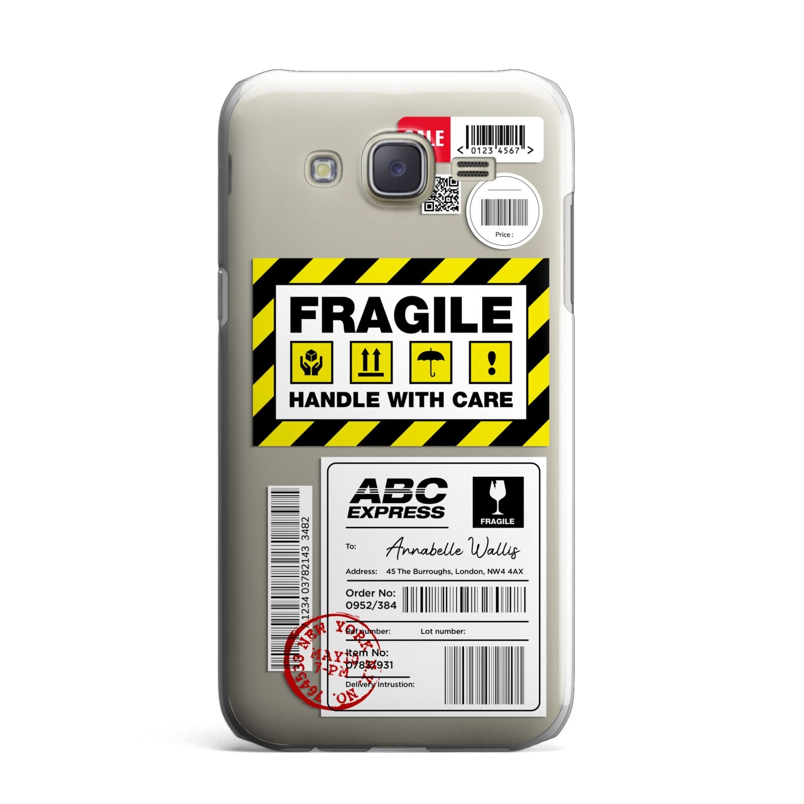 Fragile Courier Labels with Name Samsung Galaxy J7 Case