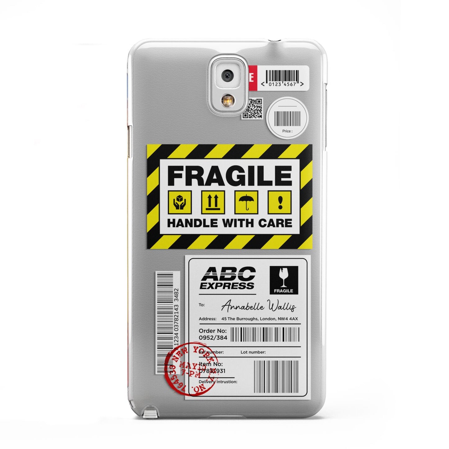 Fragile Courier Labels with Name Samsung Galaxy Note 3 Case