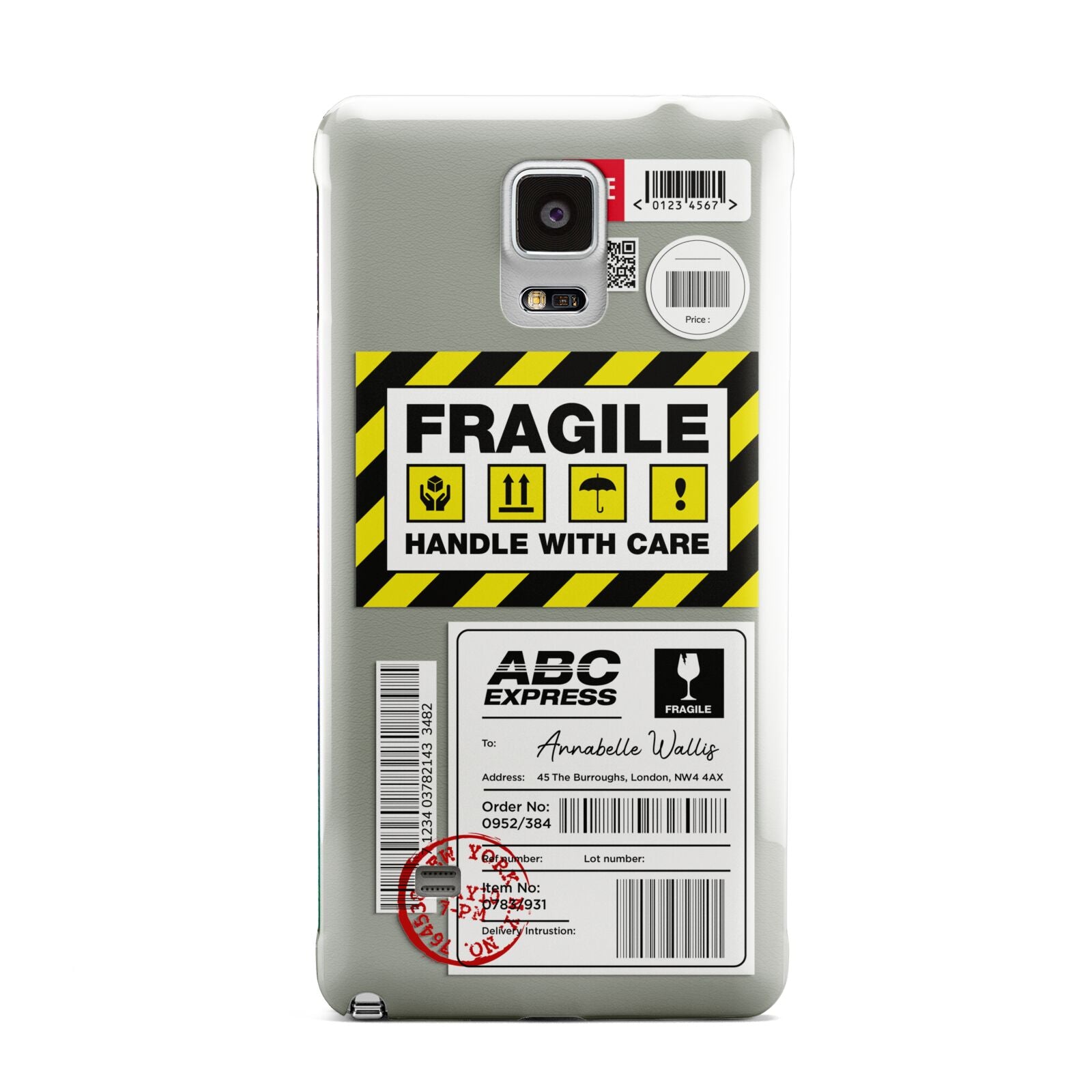 Fragile Courier Labels with Name Samsung Galaxy Note 4 Case