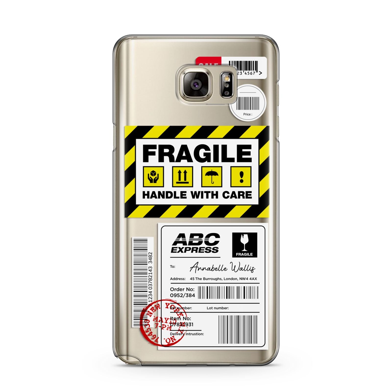 Fragile Courier Labels with Name Samsung Galaxy Note 5 Case