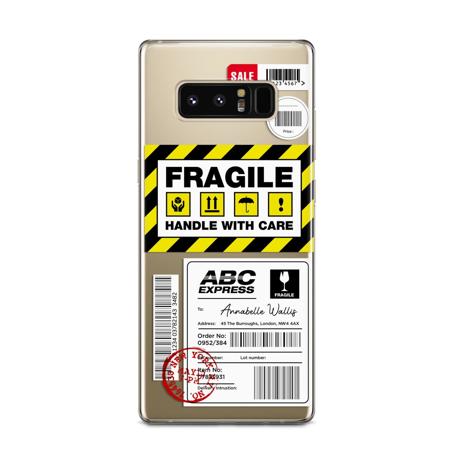 Fragile Courier Labels with Name Samsung Galaxy Note 8 Case