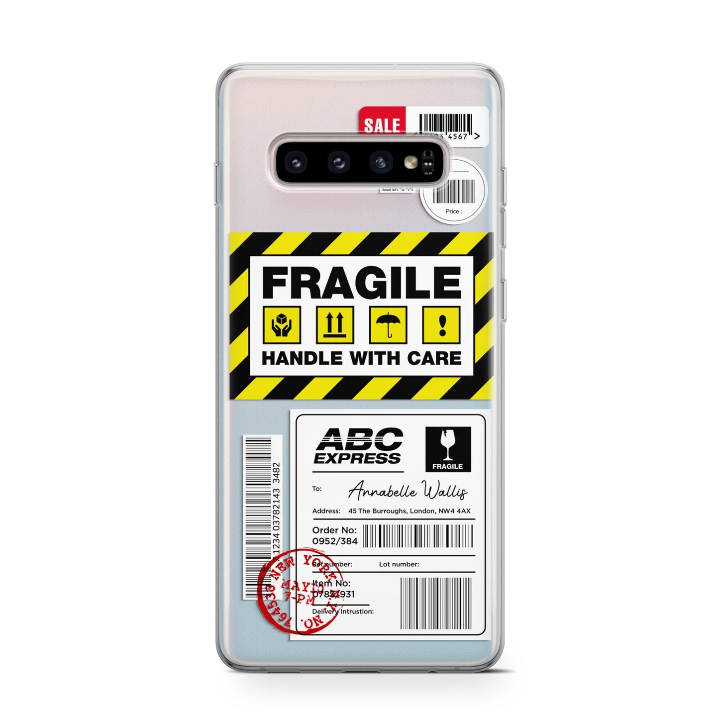 Fragile Courier Labels with Name Samsung Galaxy S10 Case