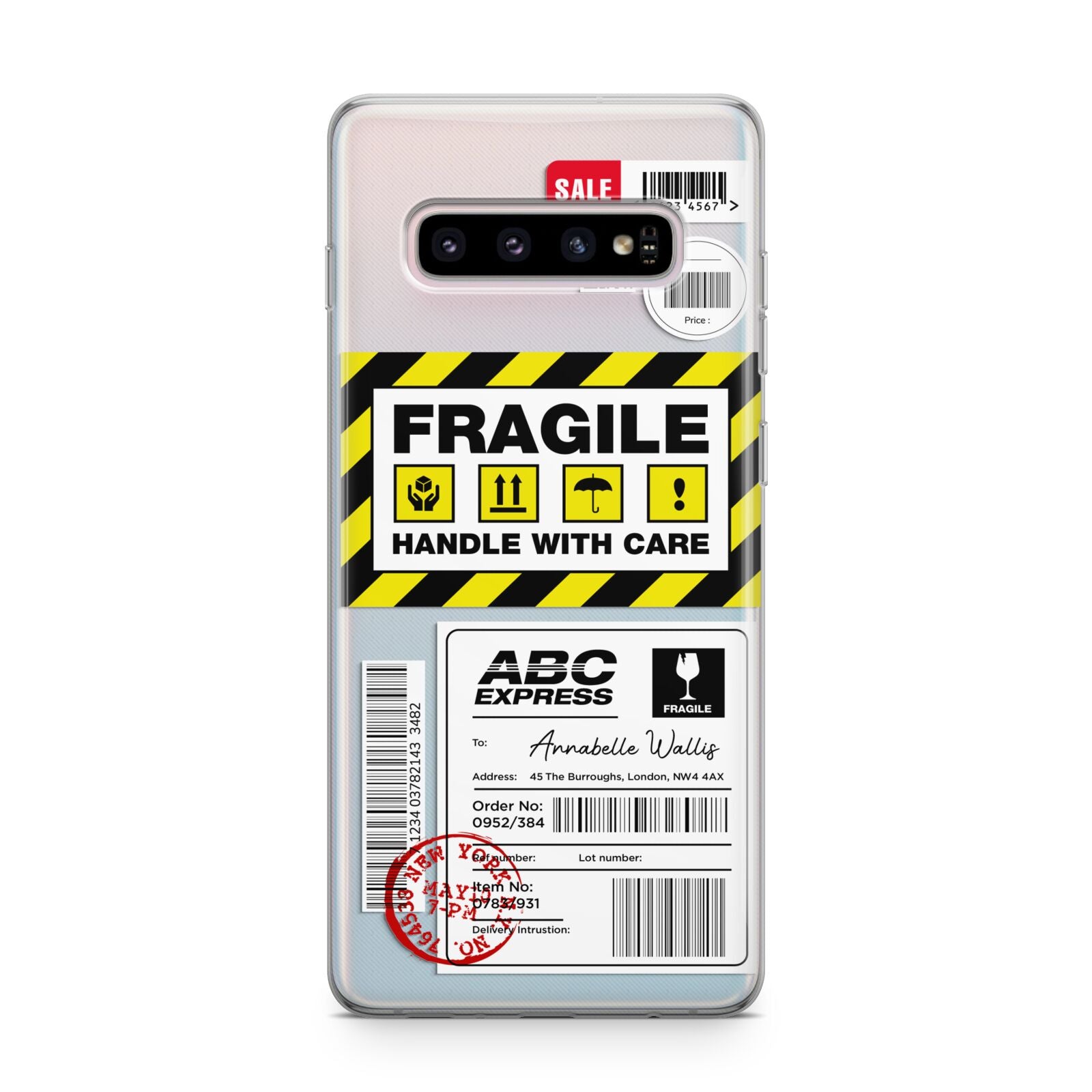 Fragile Courier Labels with Name Samsung Galaxy S10 Plus Case