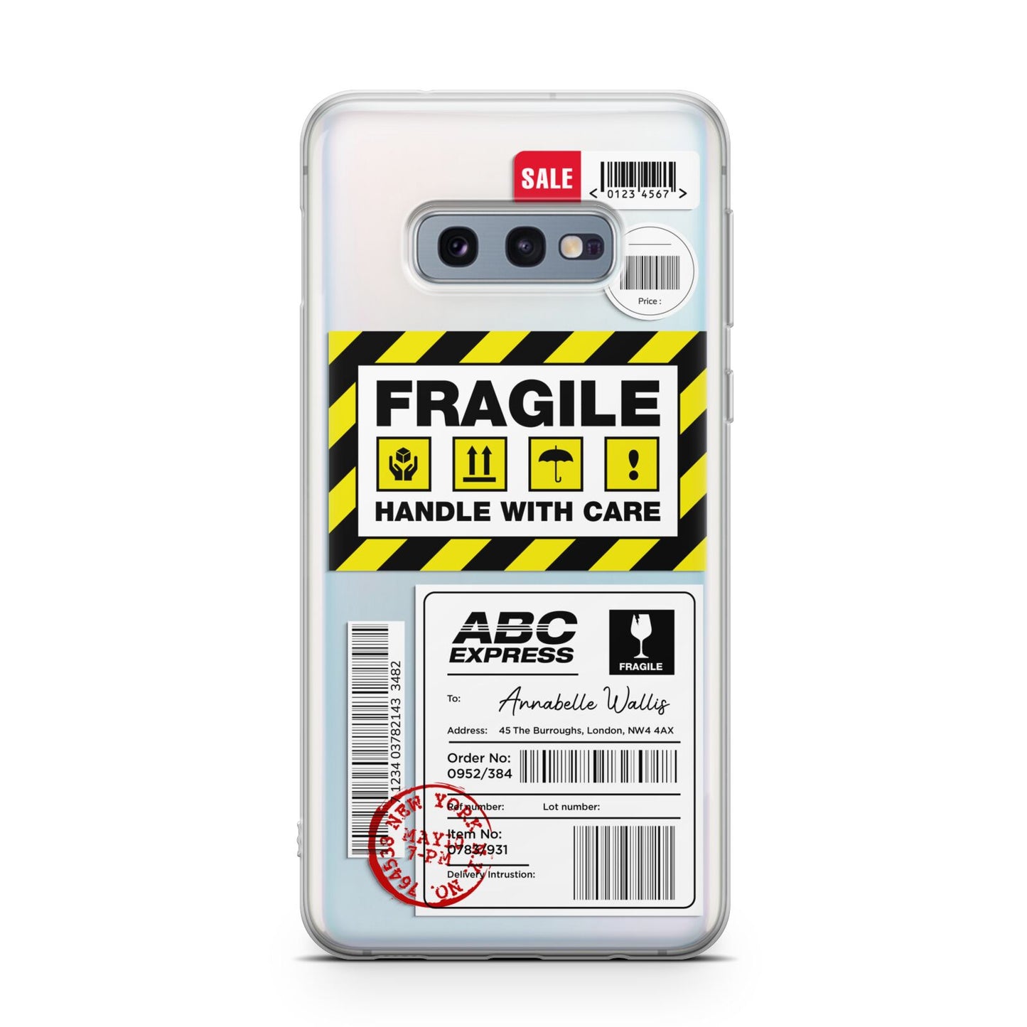 Fragile Courier Labels with Name Samsung Galaxy S10E Case