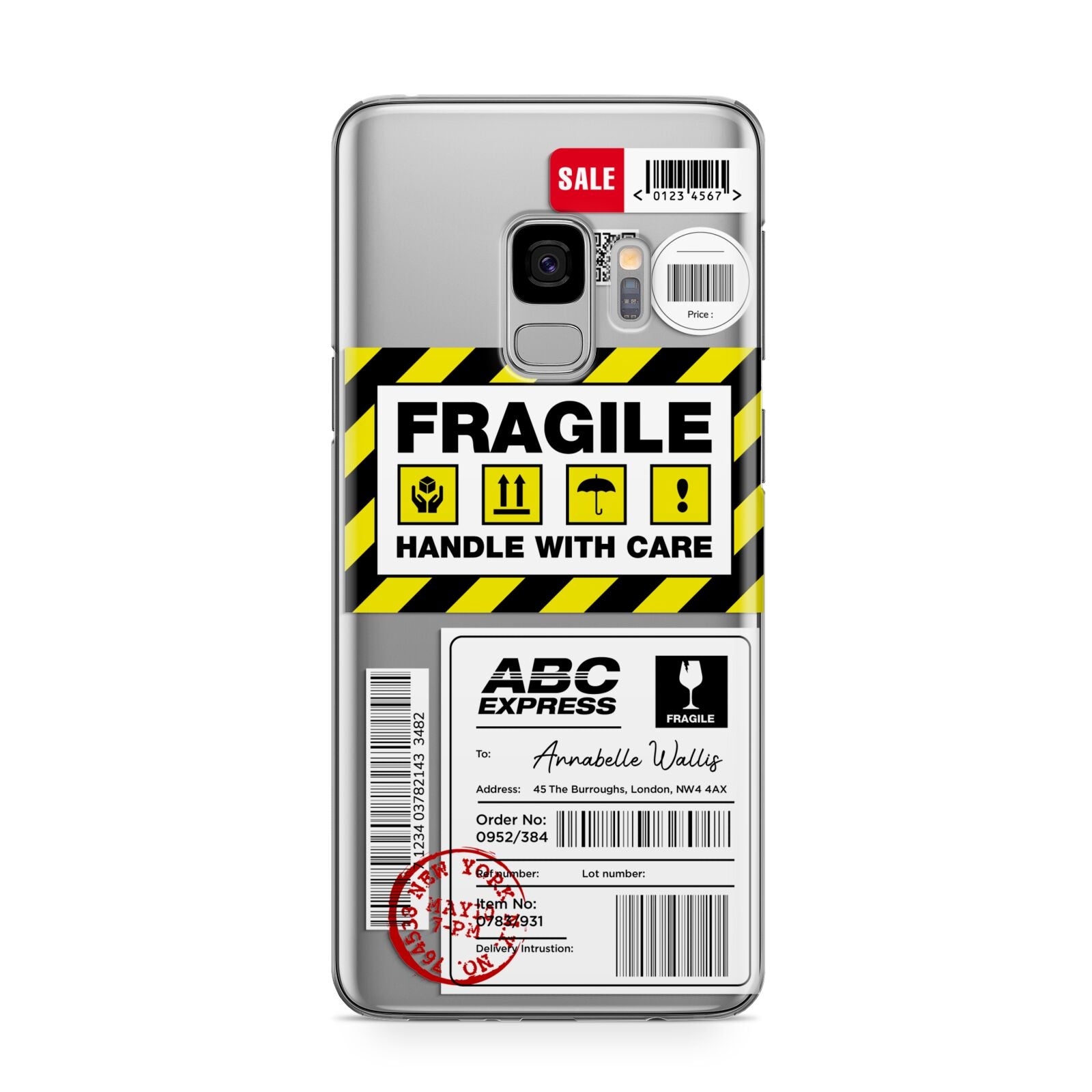 Fragile Courier Labels with Name Samsung Galaxy S9 Case