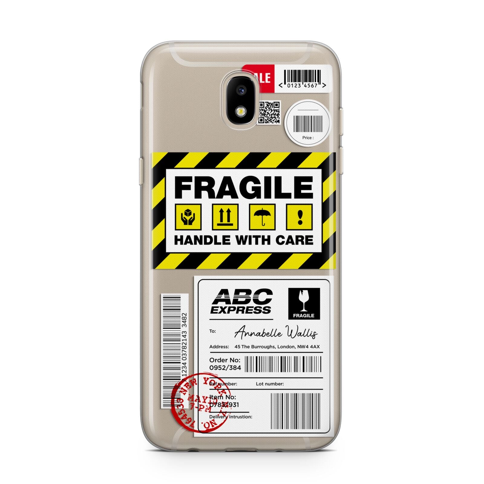 Fragile Courier Labels with Name Samsung J5 2017 Case