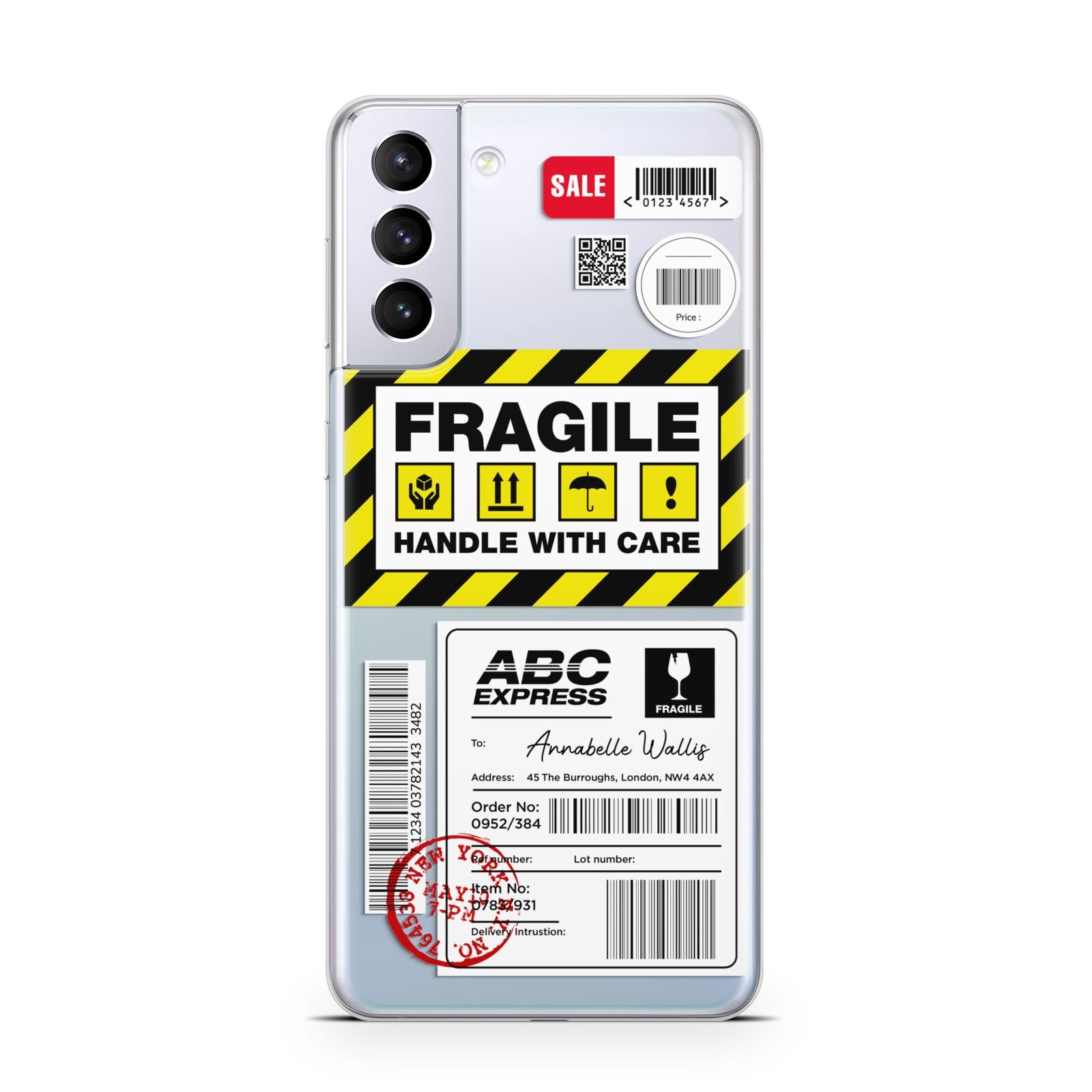 Fragile Courier Labels with Name Samsung S21 Plus Case