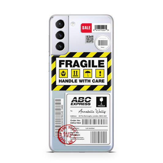 Fragile Courier Labels with Name Samsung S21 Plus Phone Case