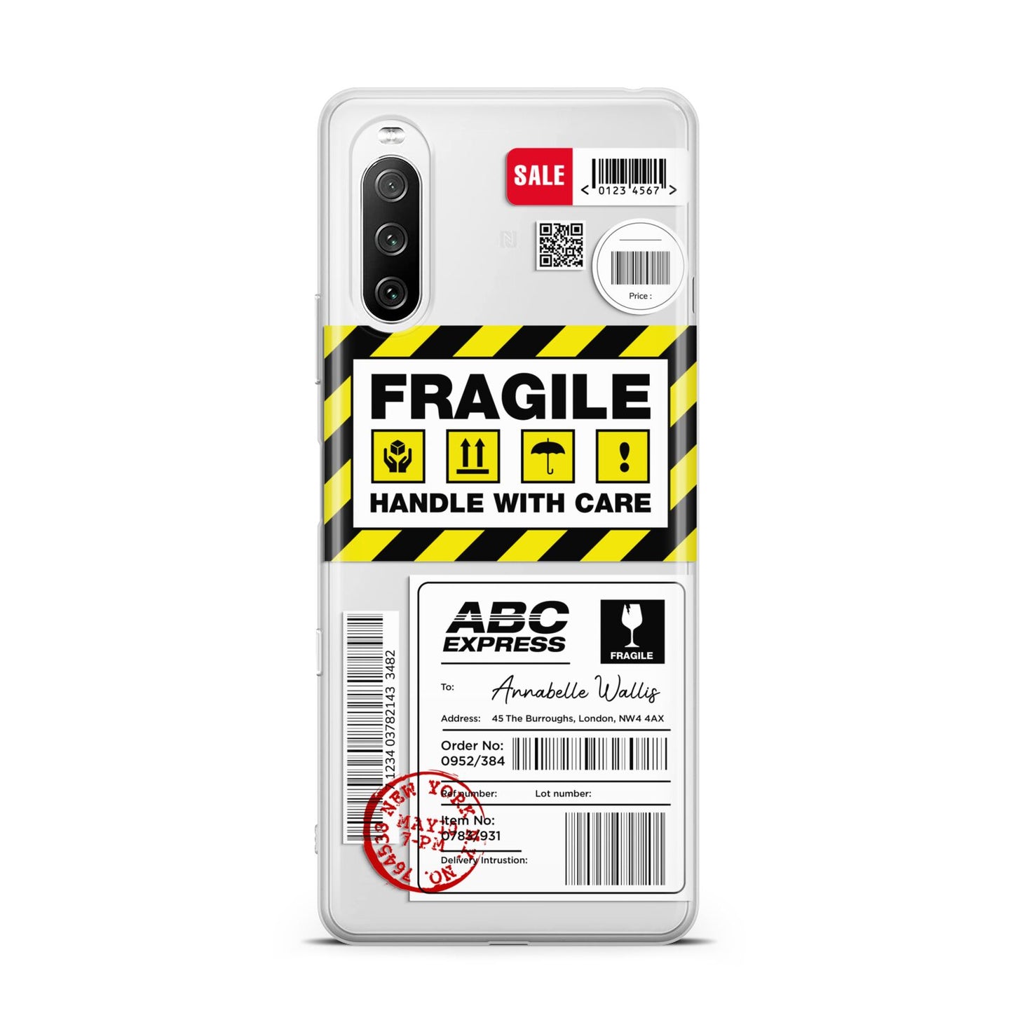 Fragile Courier Labels with Name Sony Xperia 10 III Case