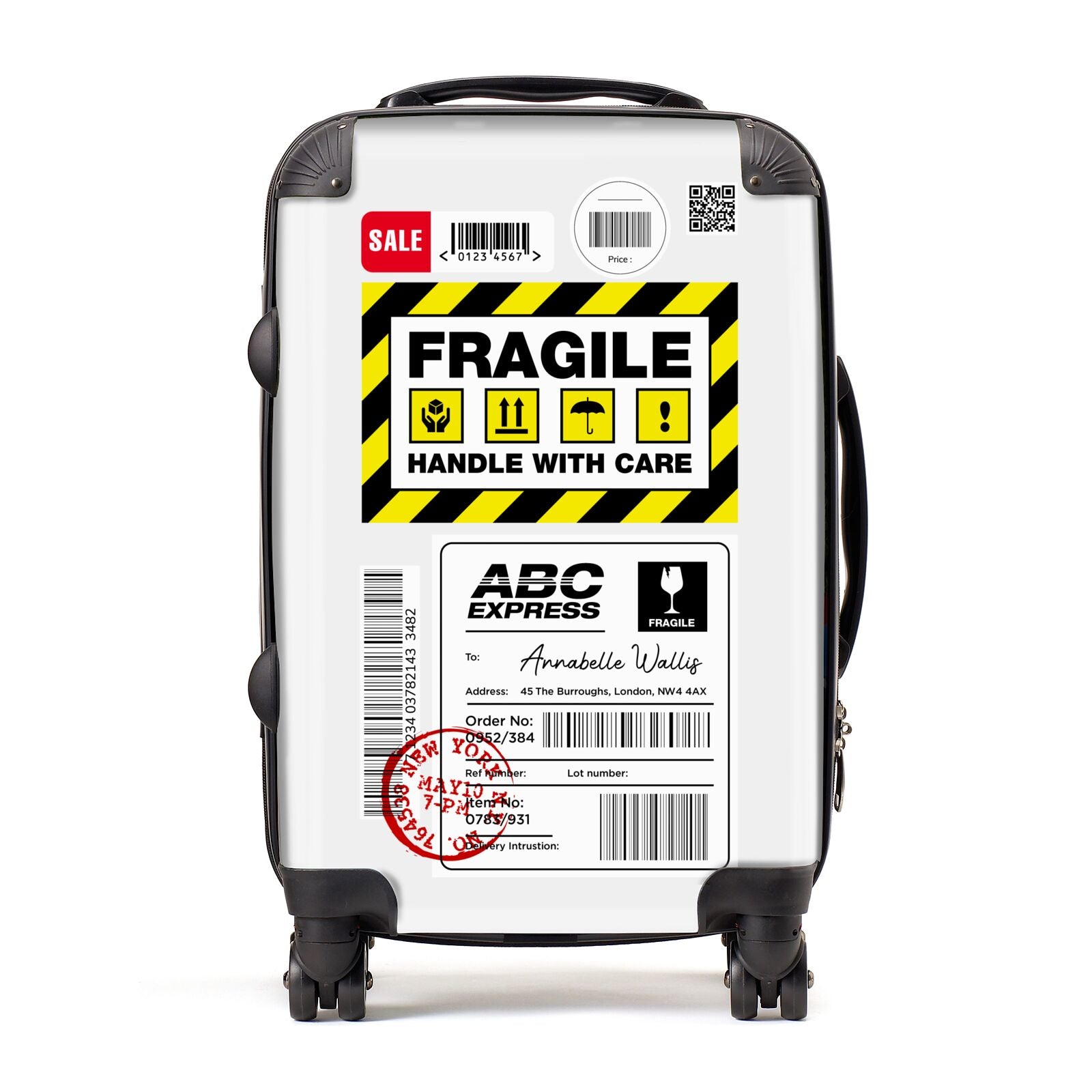 Fragile Courier Labels with Name Suitcase