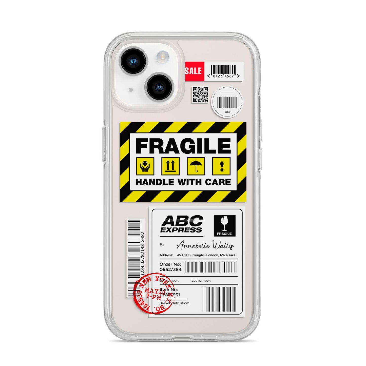 Fragile Courier Labels with Name iPhone 14 Clear Tough Case Starlight