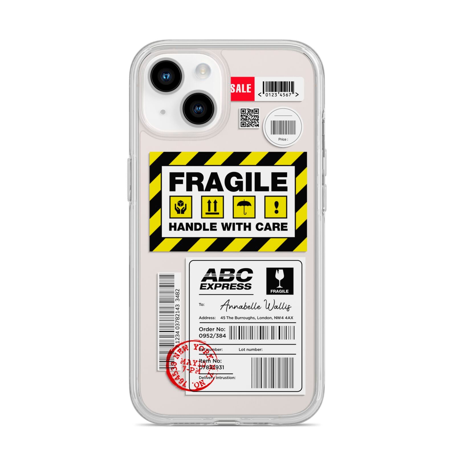 Fragile Courier Labels with Name iPhone 14 Clear Tough Case Starlight