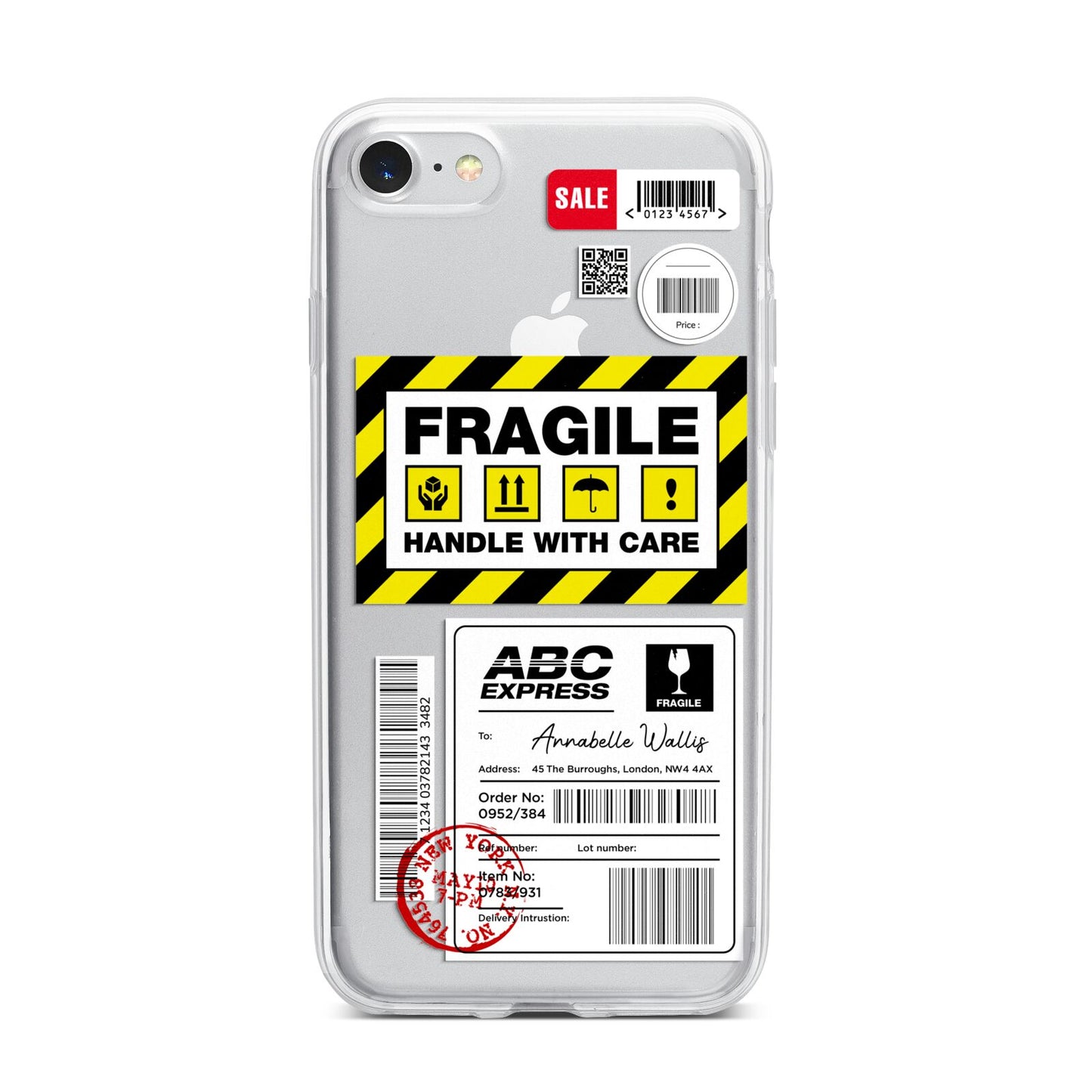 Fragile Courier Labels with Name iPhone 7 Bumper Case on Silver iPhone