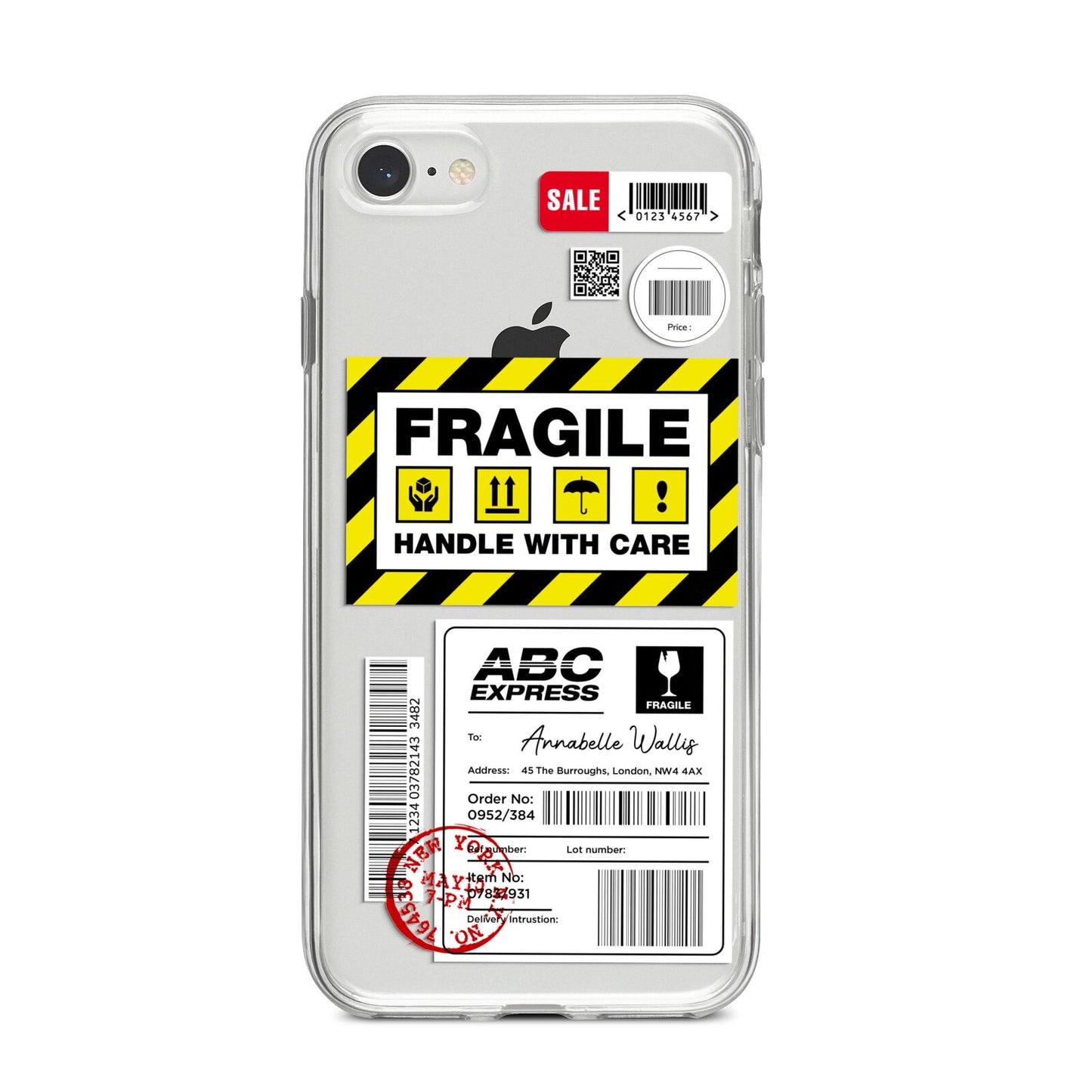 Fragile Courier Labels with Name iPhone 8 Bumper Case on Silver iPhone