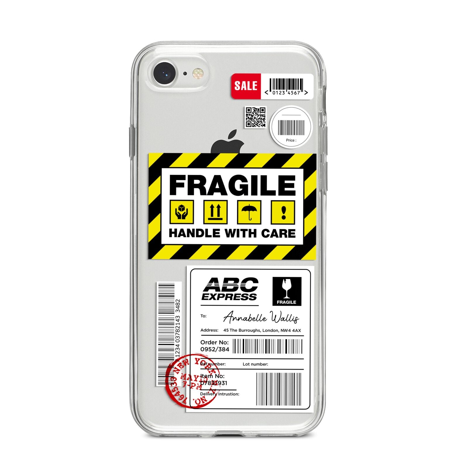 Fragile Courier Labels with Name iPhone 8 Bumper Case on Silver iPhone