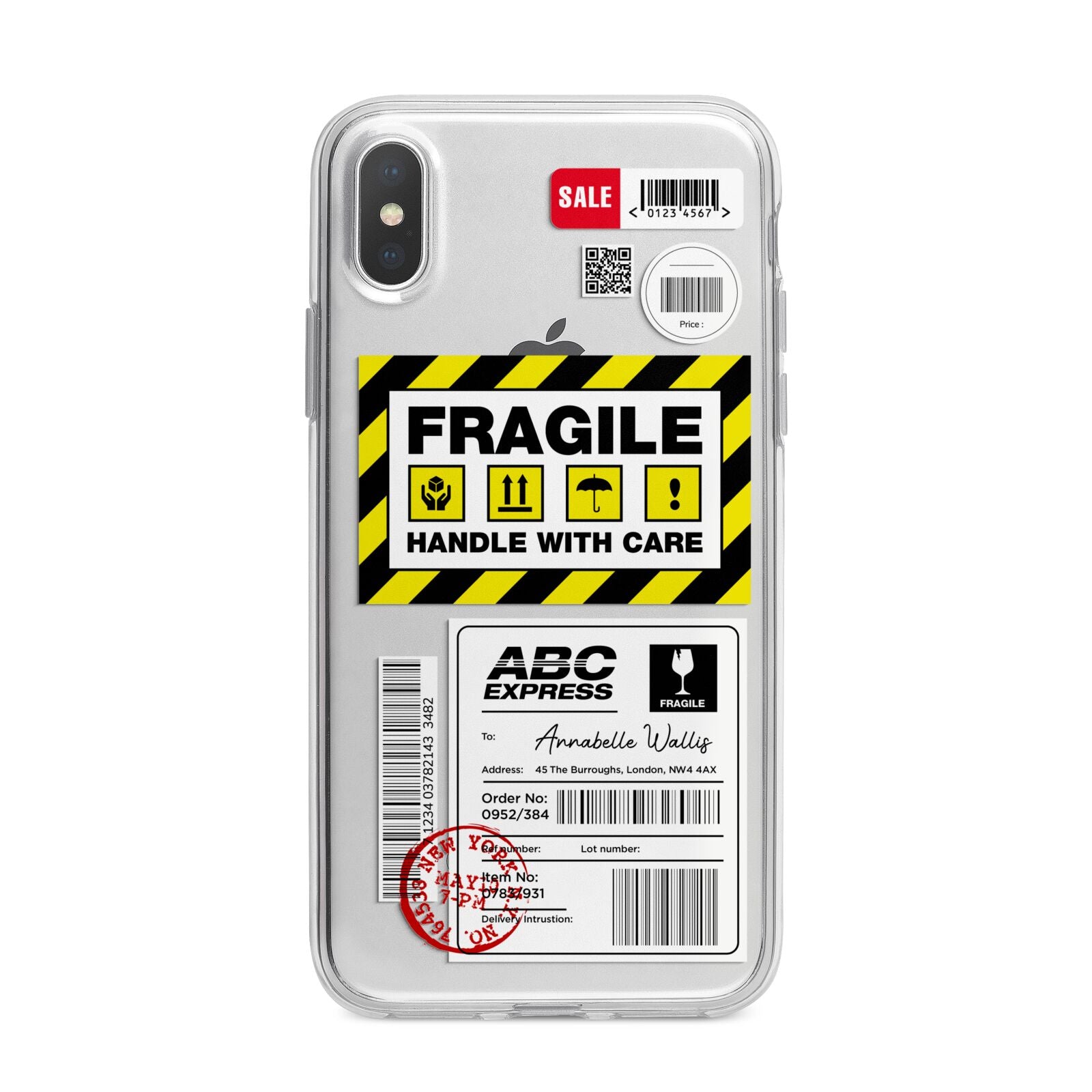 Fragile Courier Labels with Name iPhone X Bumper Case on Silver iPhone Alternative Image 1