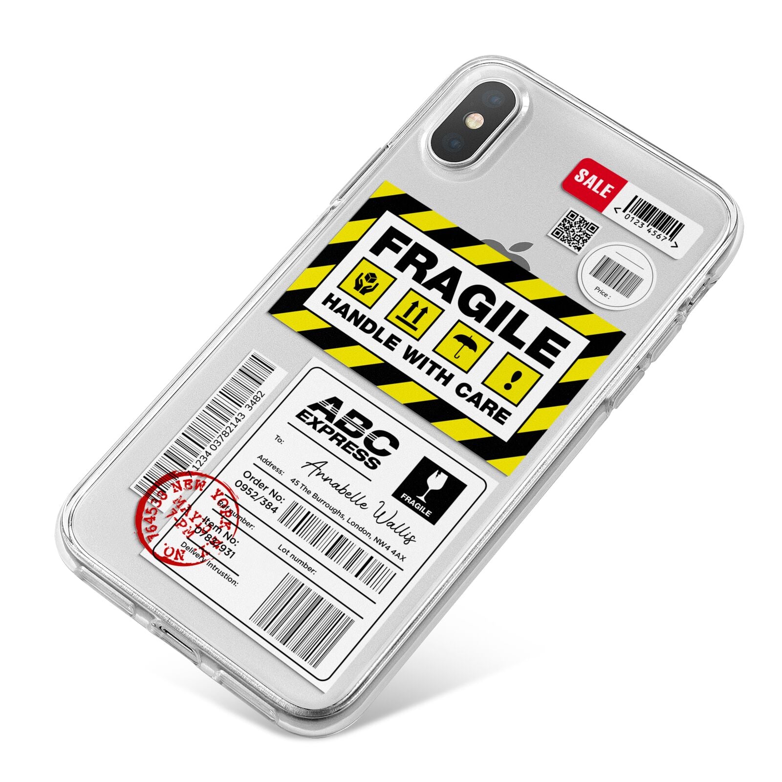 Fragile Courier Labels with Name iPhone X Bumper Case on Silver iPhone