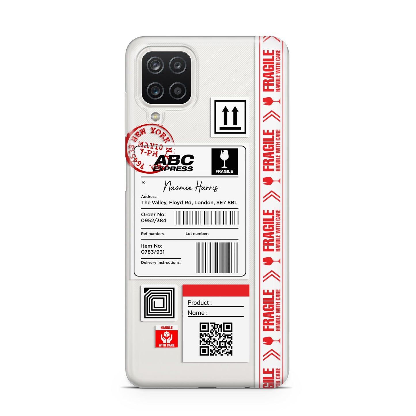 Fragile Delivery Labels with Name Samsung A12 Case