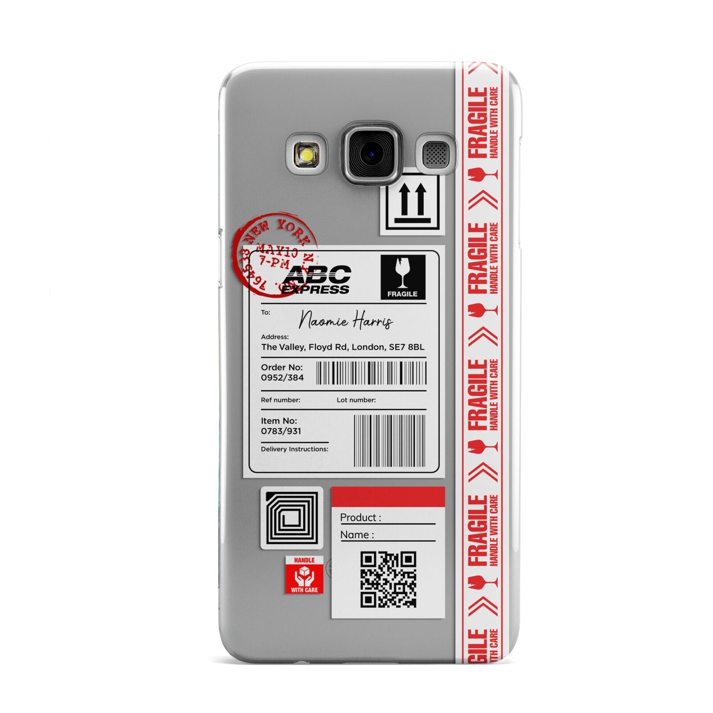 Fragile Delivery Labels with Name Samsung Galaxy A3 Case