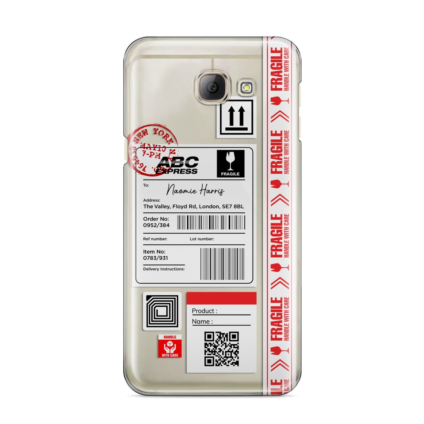 Fragile Delivery Labels with Name Samsung Galaxy A8 2016 Case