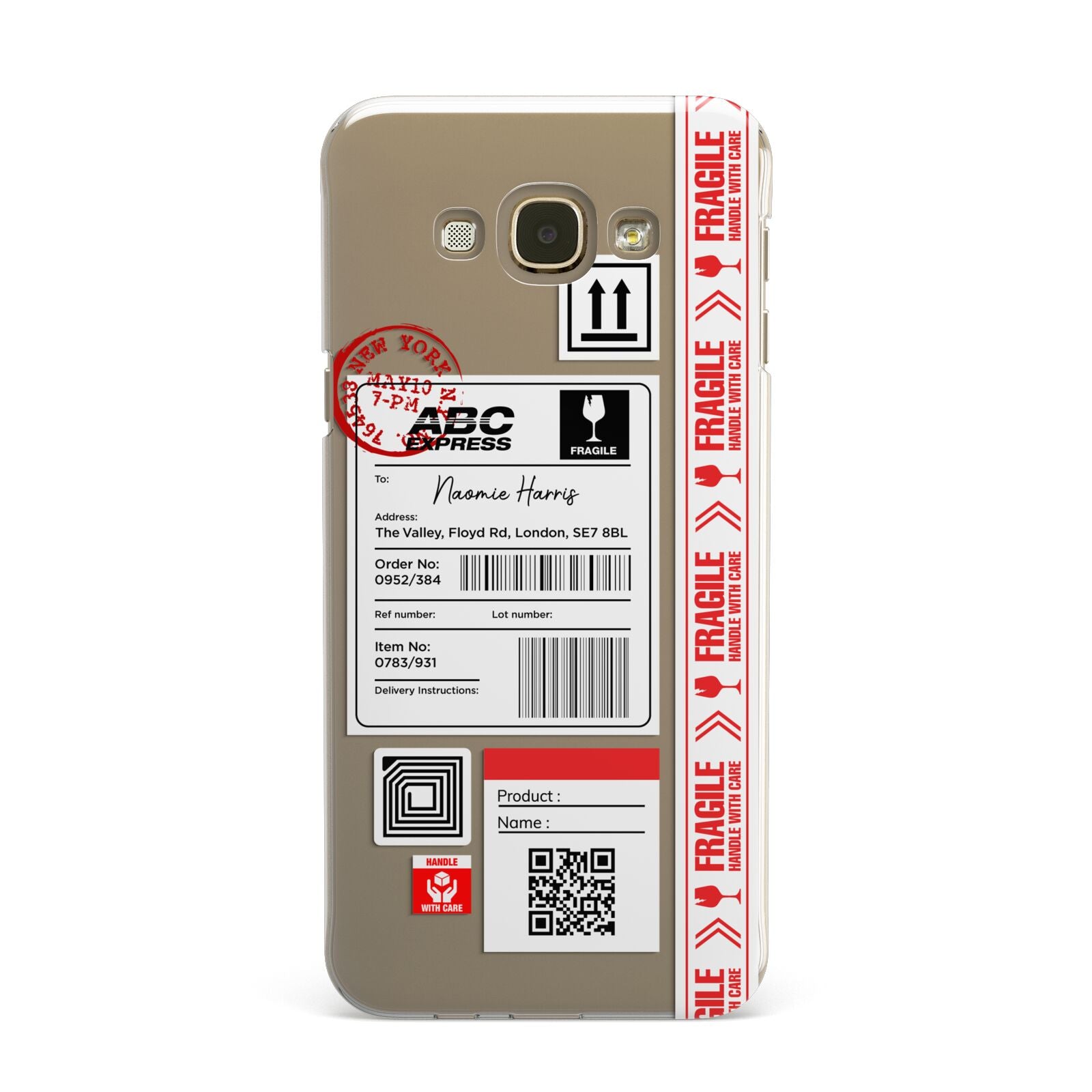 Fragile Delivery Labels with Name Samsung Galaxy A8 Case