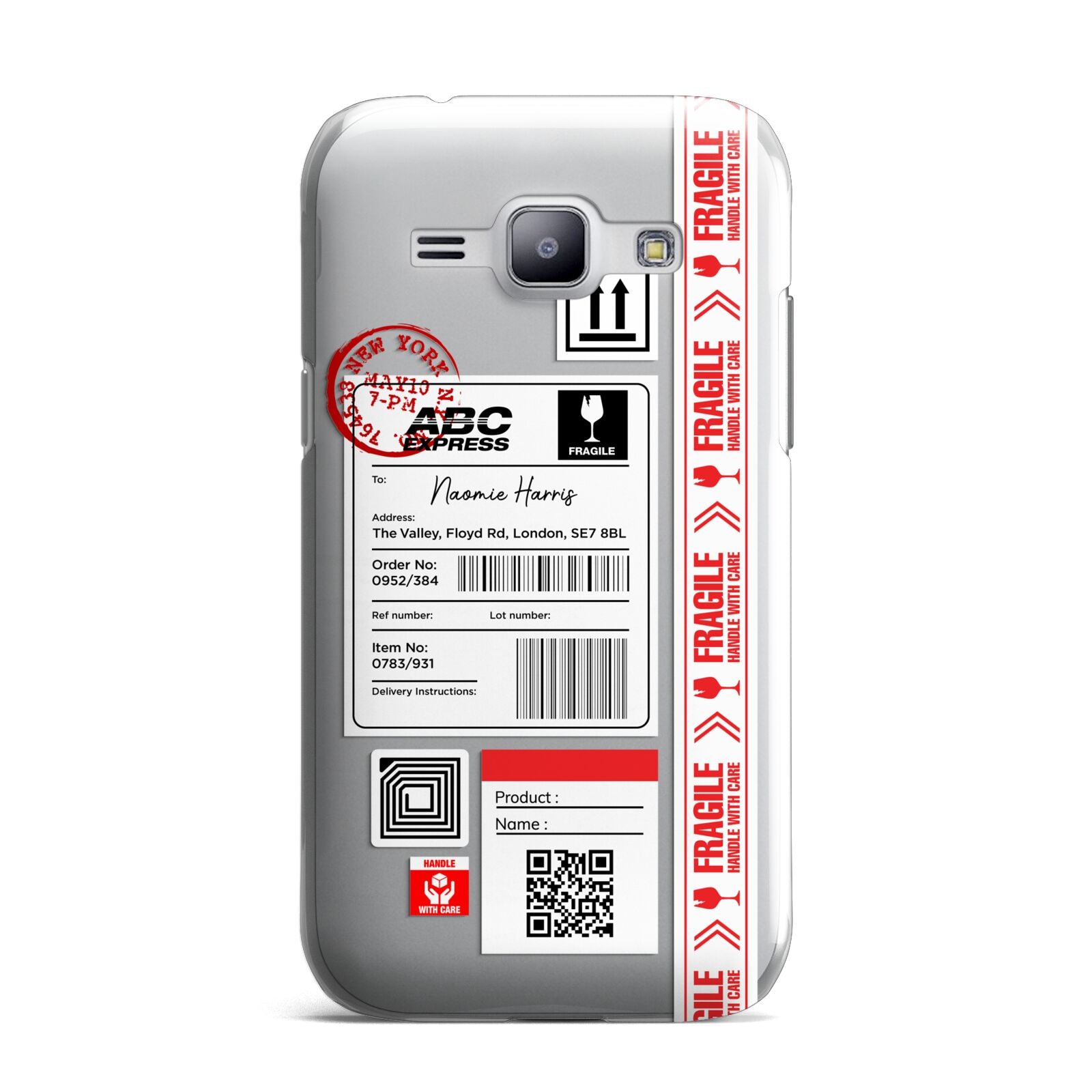 Fragile Delivery Labels with Name Samsung Galaxy J1 2015 Case