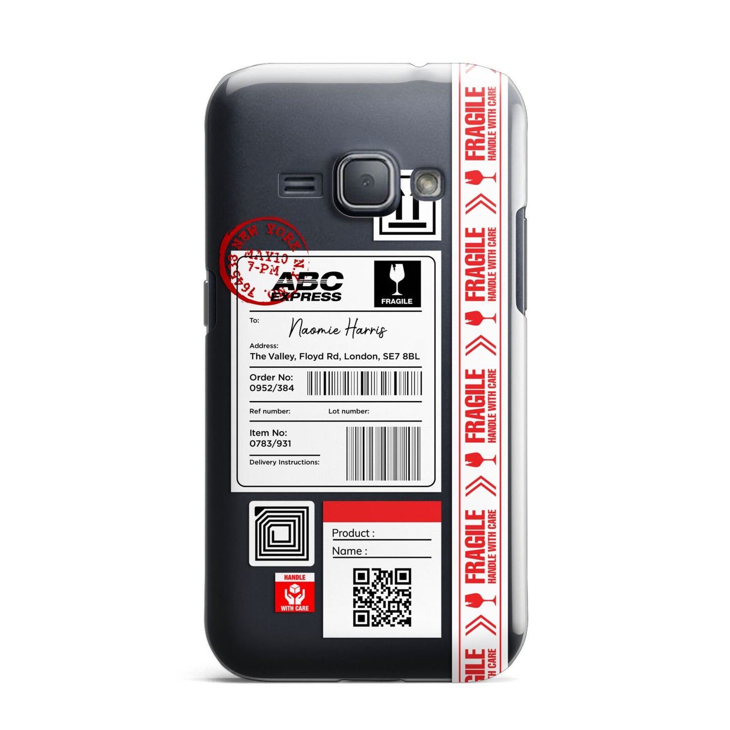 Fragile Delivery Labels with Name Samsung Galaxy J1 2016 Case