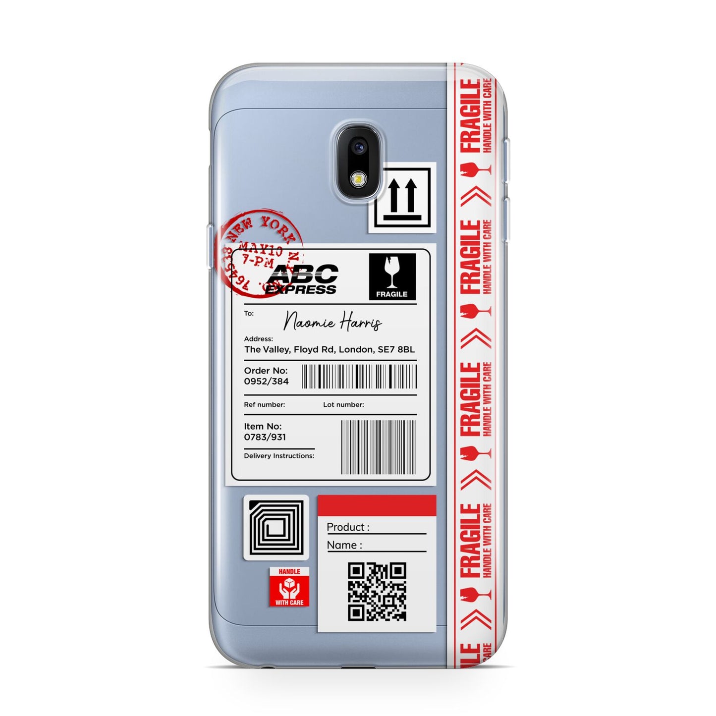 Fragile Delivery Labels with Name Samsung Galaxy J3 2017 Case