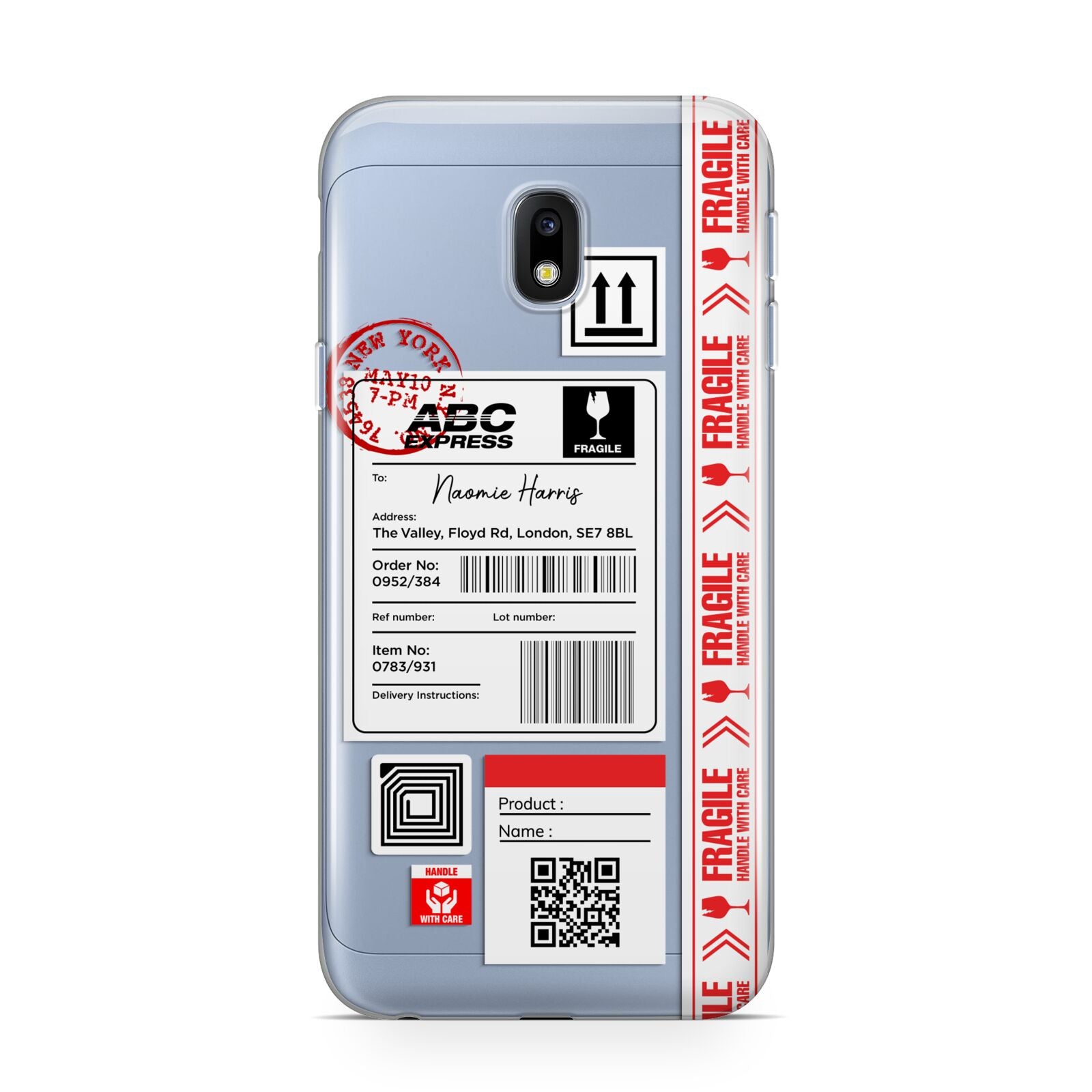 Fragile Delivery Labels with Name Samsung Galaxy J3 2017 Case