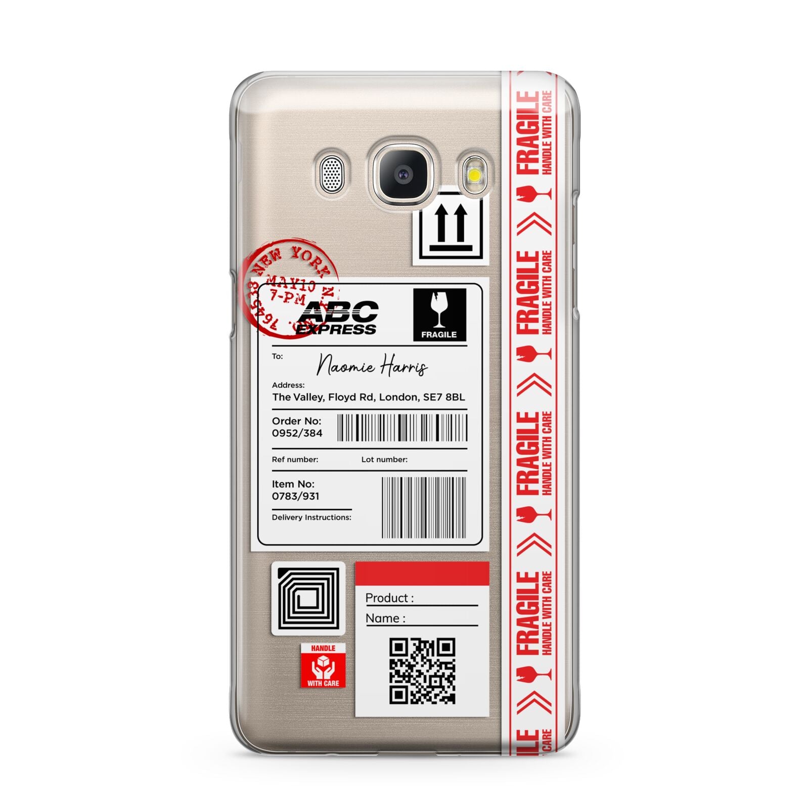 Fragile Delivery Labels with Name Samsung Galaxy J5 2016 Case