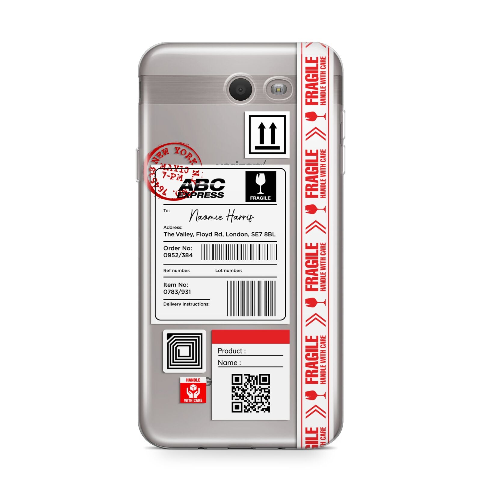 Fragile Delivery Labels with Name Samsung Galaxy J7 2017 Case