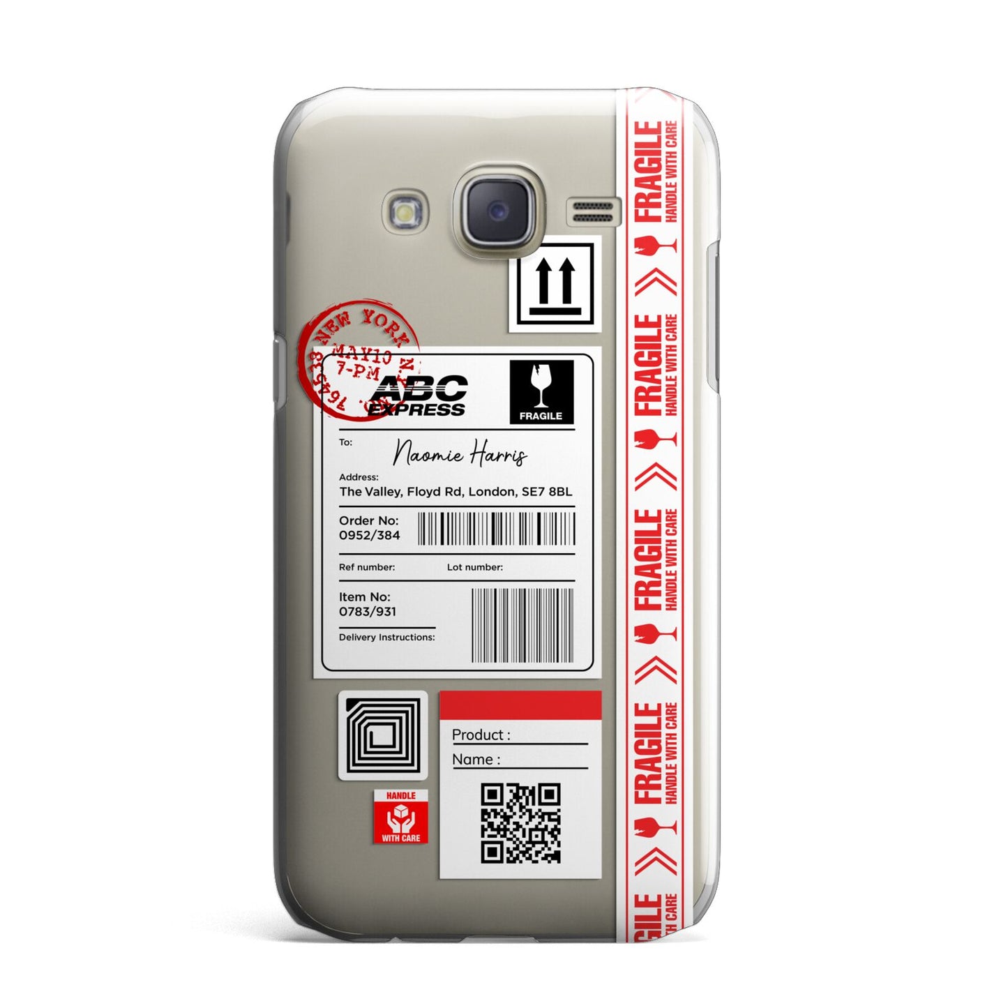 Fragile Delivery Labels with Name Samsung Galaxy J7 Case