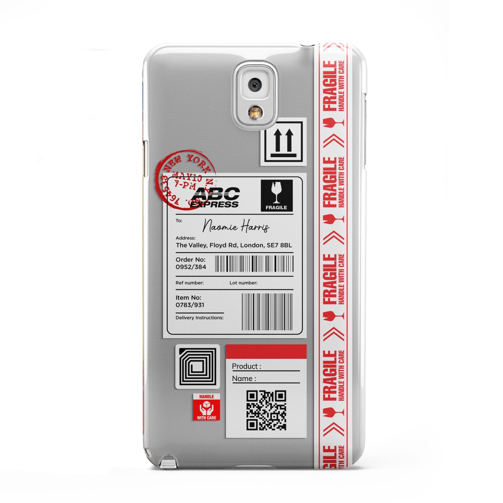 Fragile Delivery Labels with Name Samsung Galaxy Note 3 Case