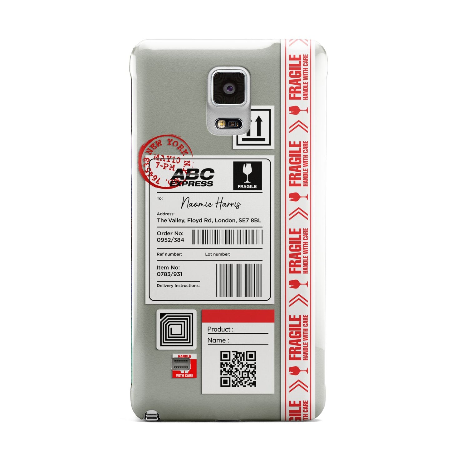 Fragile Delivery Labels with Name Samsung Galaxy Note 4 Case