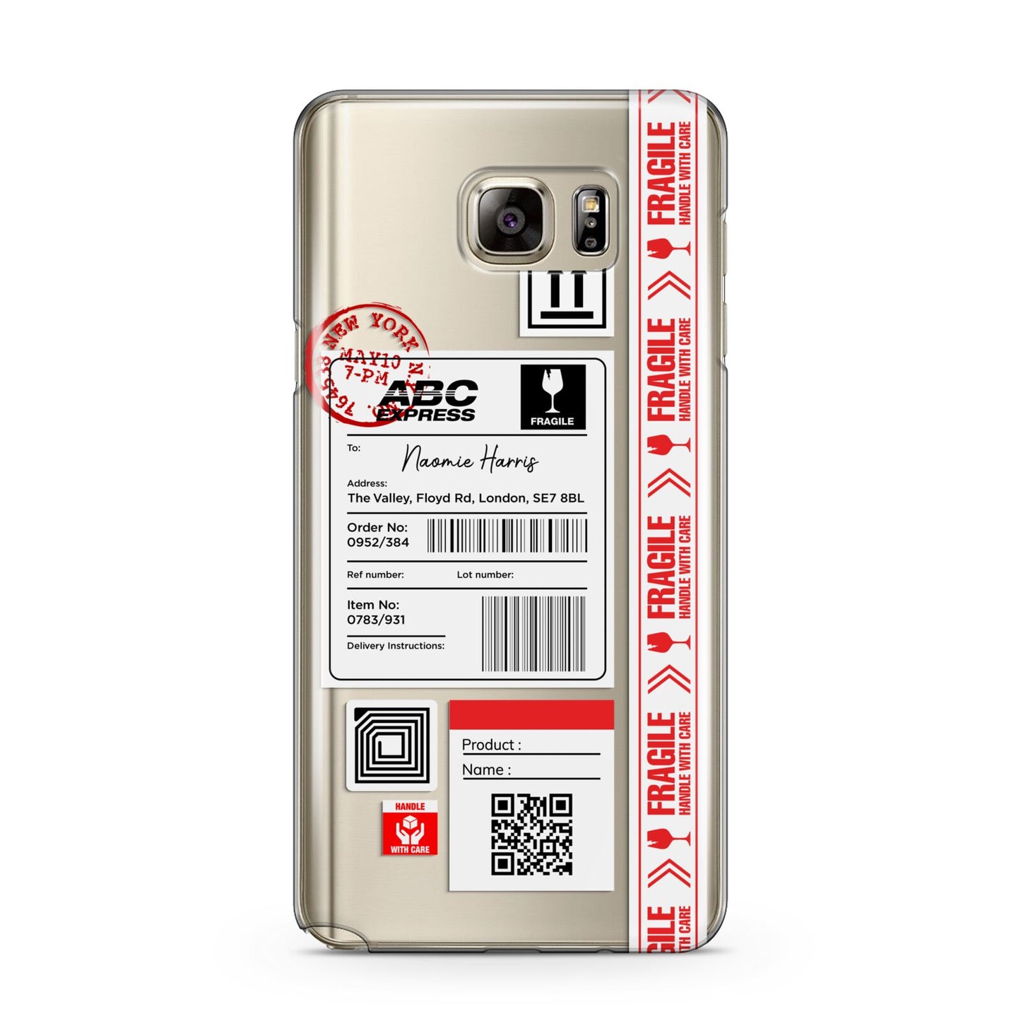 Fragile Delivery Labels with Name Samsung Galaxy Note 5 Case