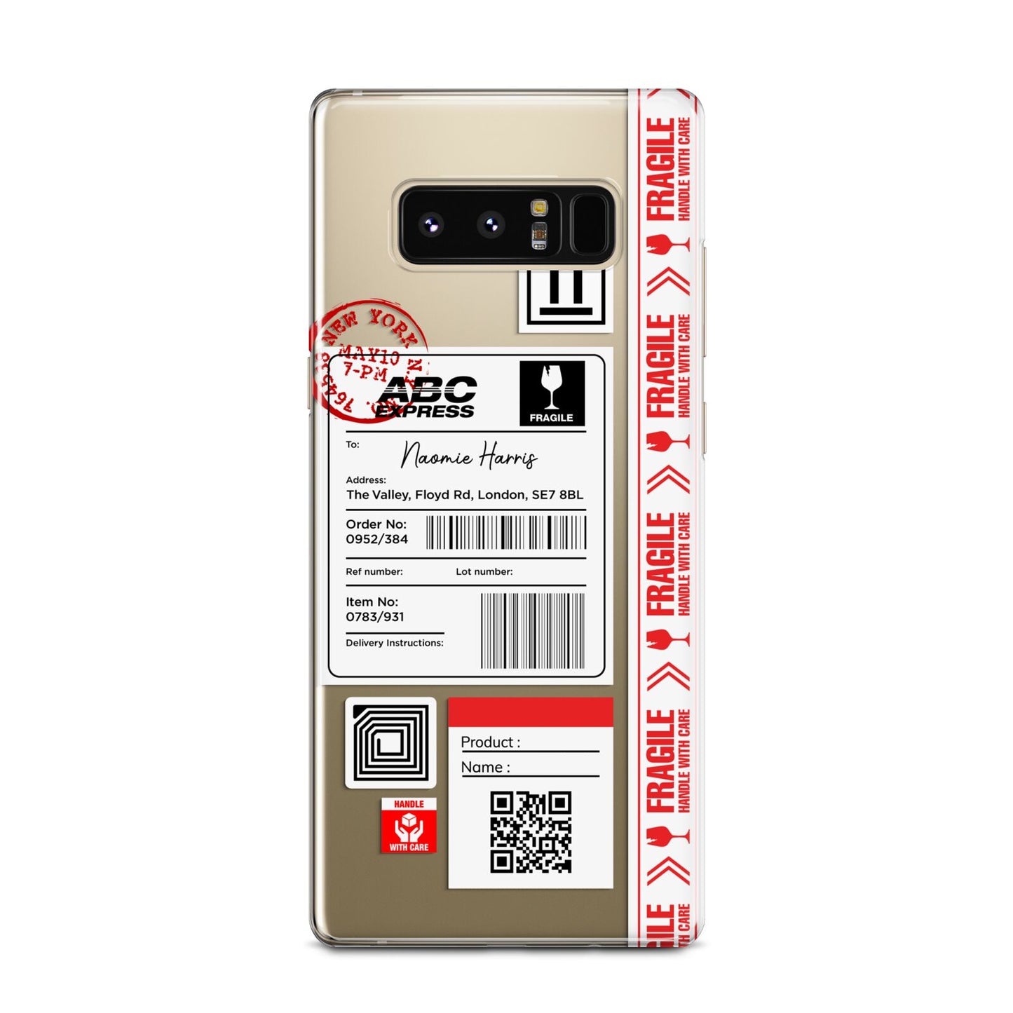 Fragile Delivery Labels with Name Samsung Galaxy Note 8 Case