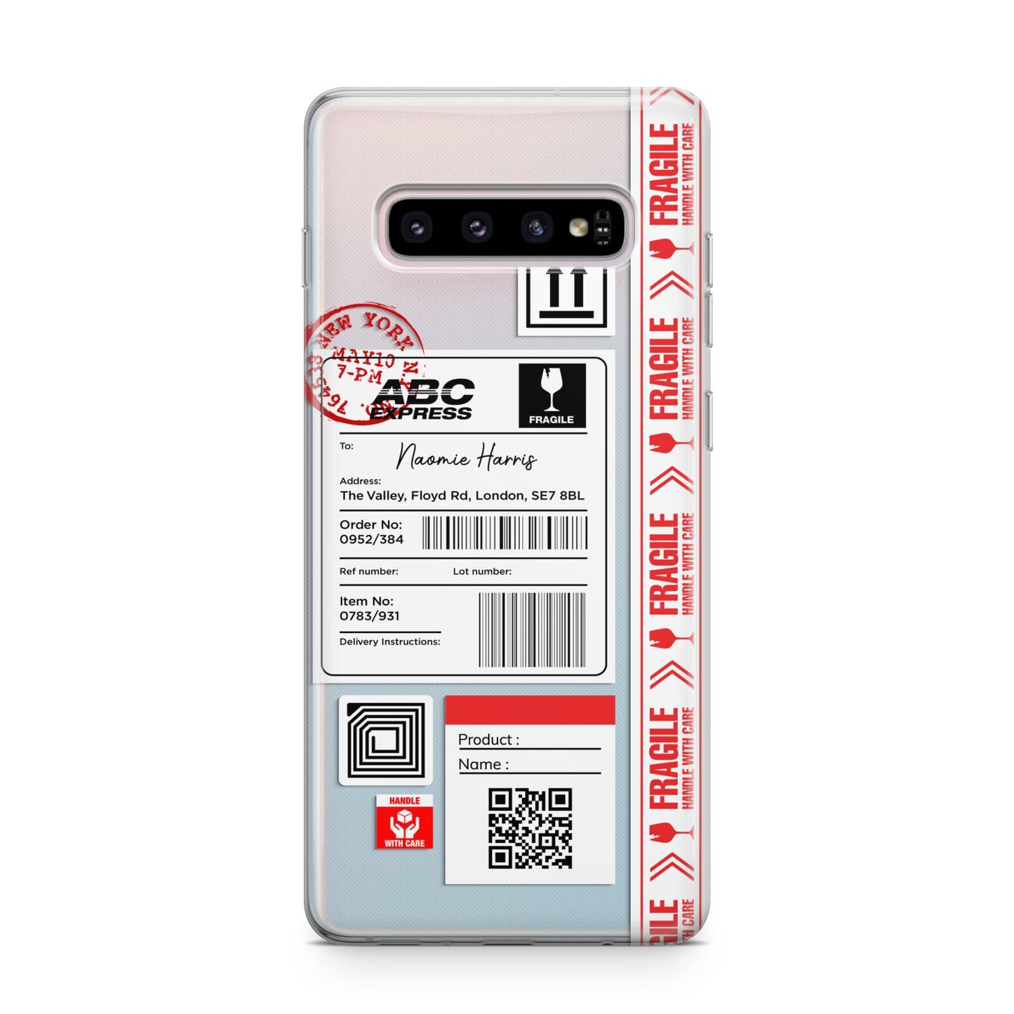 Fragile Delivery Labels with Name Samsung Galaxy S10 Plus Case