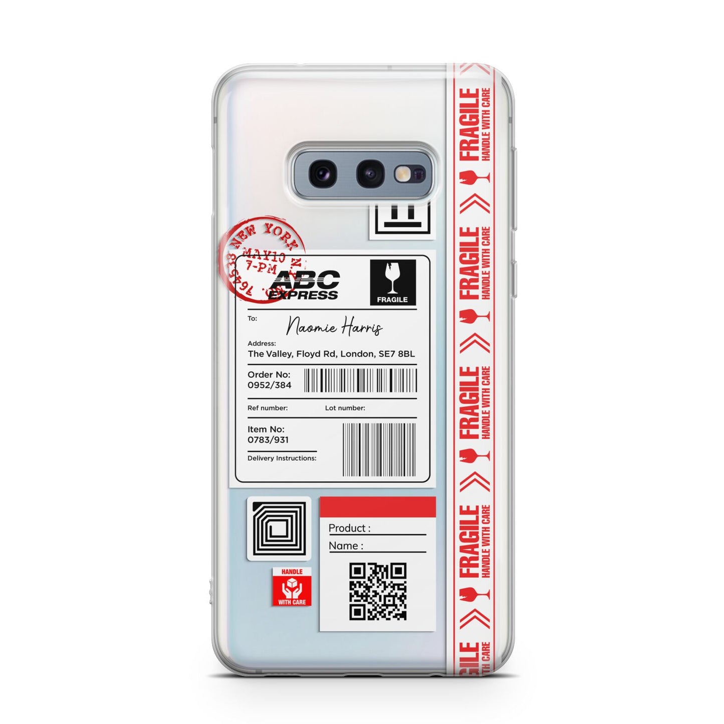 Fragile Delivery Labels with Name Samsung Galaxy S10E Case