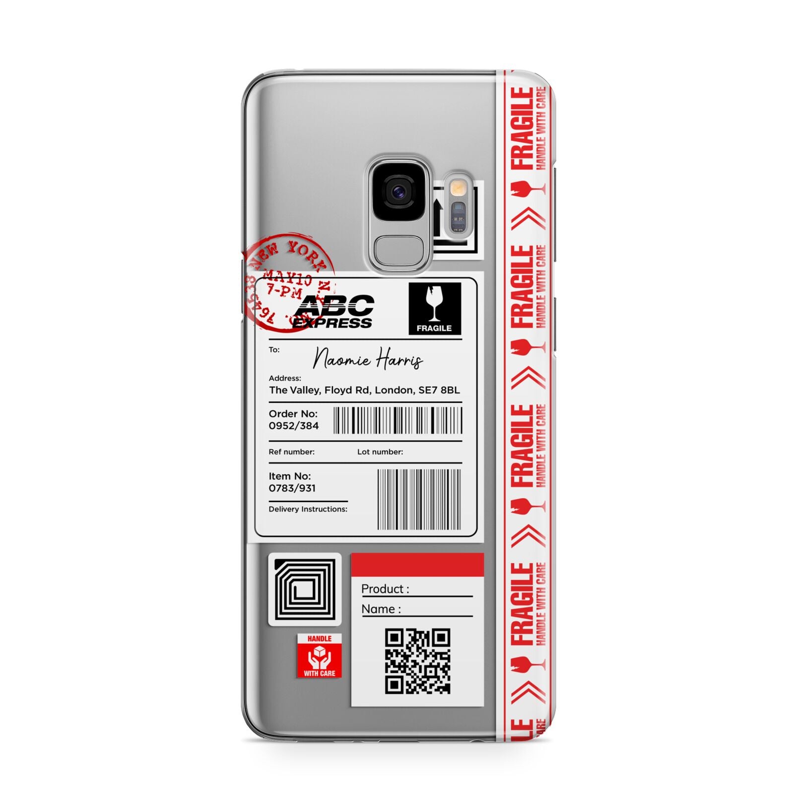 Fragile Delivery Labels with Name Samsung Galaxy S9 Case