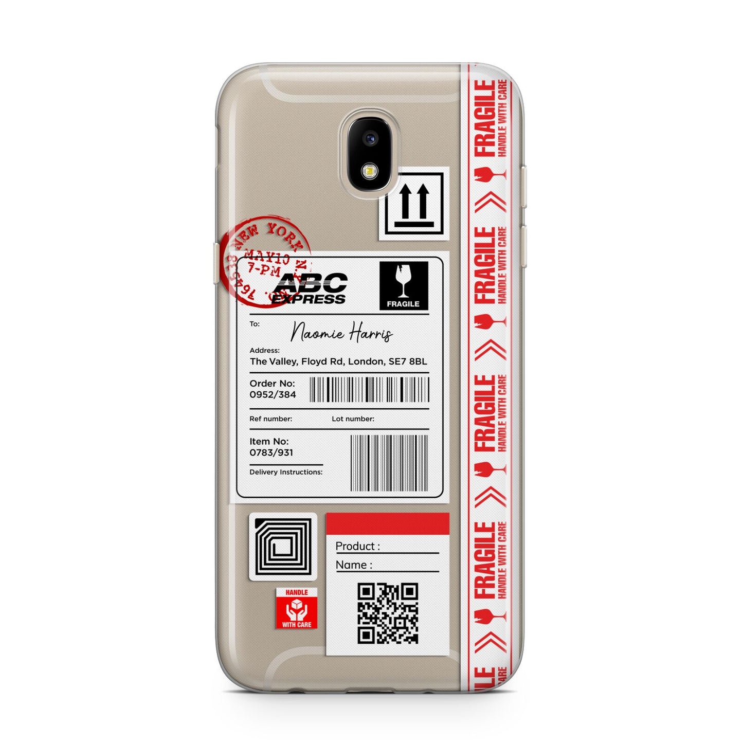 Fragile Delivery Labels with Name Samsung J5 2017 Case