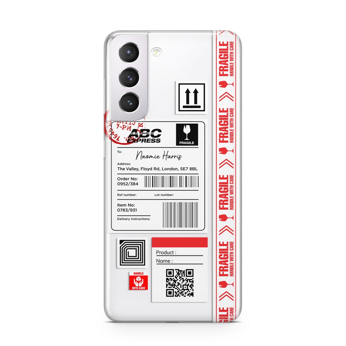 Fragile Delivery Labels with Name Samsung S21 Case