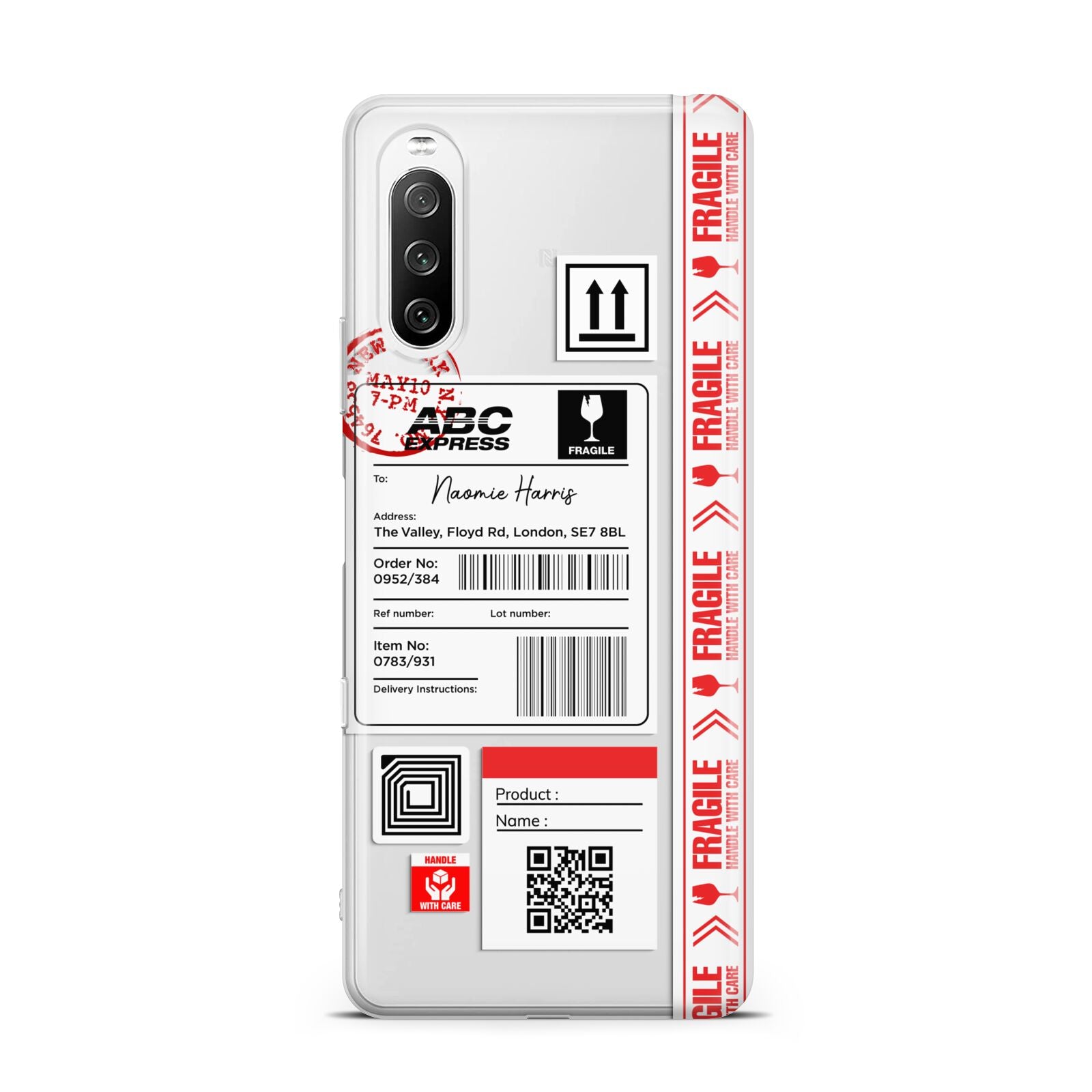 Fragile Delivery Labels with Name Sony Xperia 10 III Case