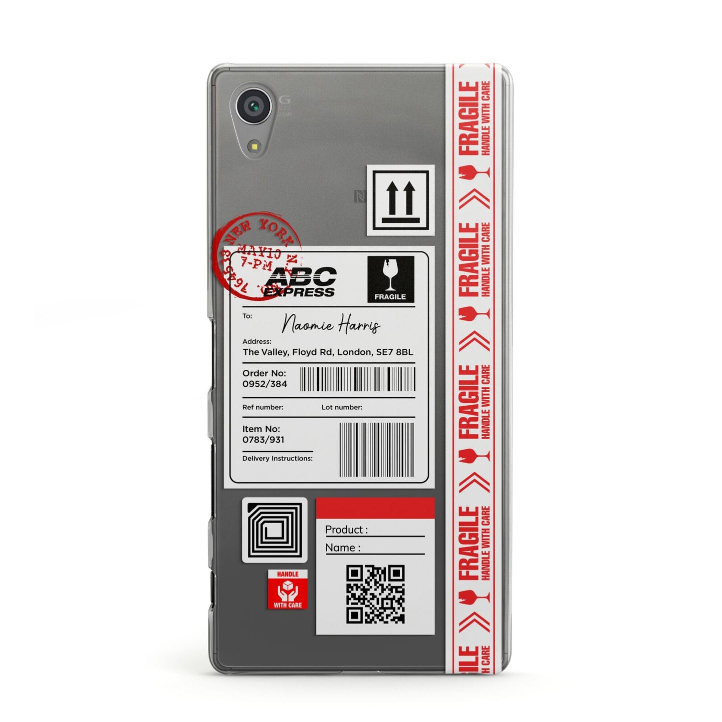 Fragile Delivery Labels with Name Sony Xperia Case