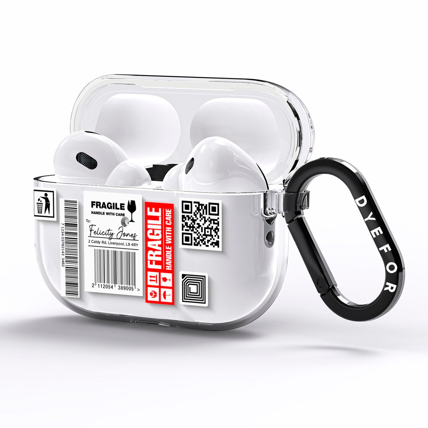 Fragile Parcel Labels with Name AirPods Pro Clear Case Side Image